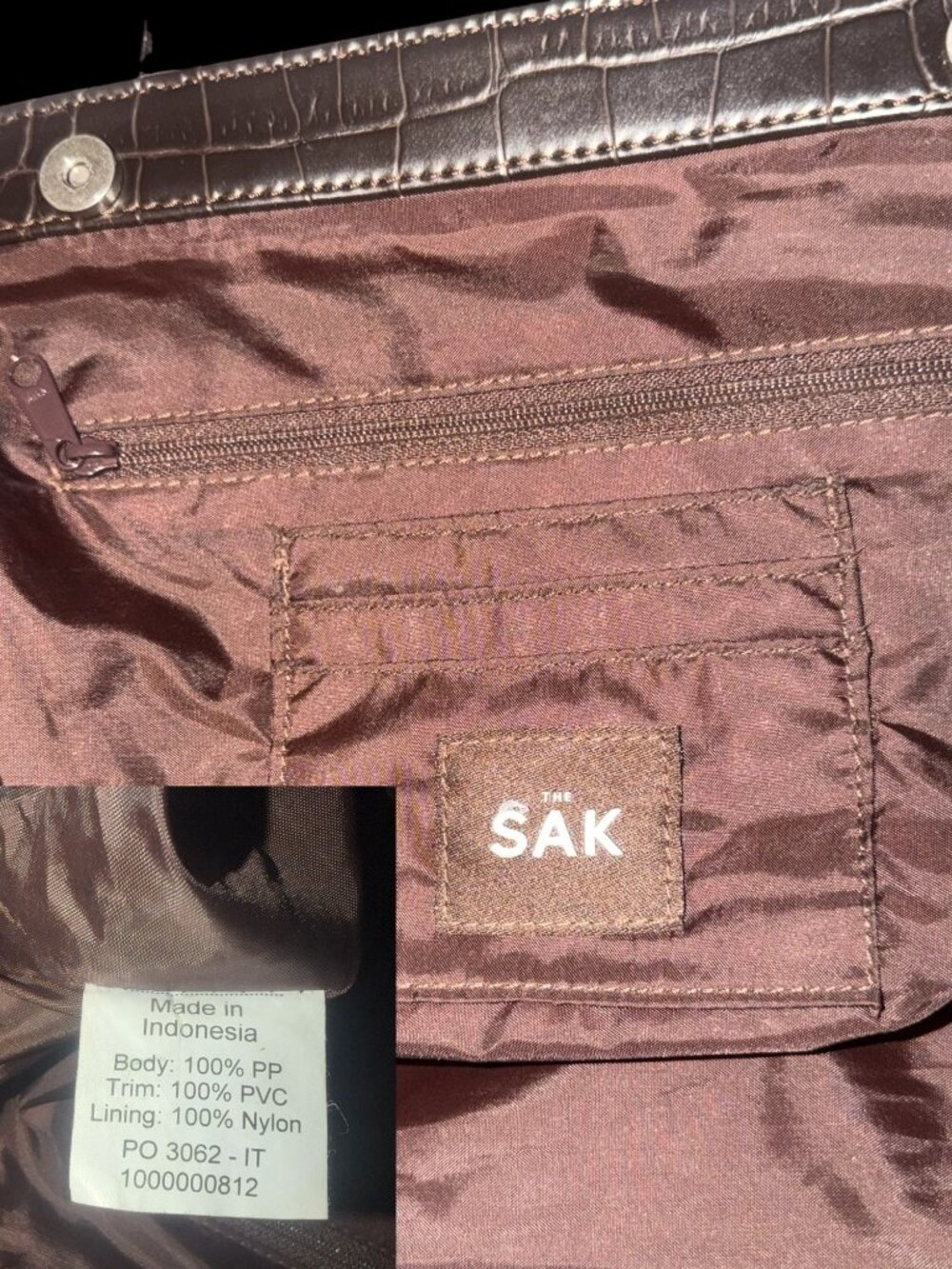 VTG The Sak Hollywood Satchel Brown PP Crochet Moc Croc Framed Shoulder Bag Y2K - Picture 8 of 8